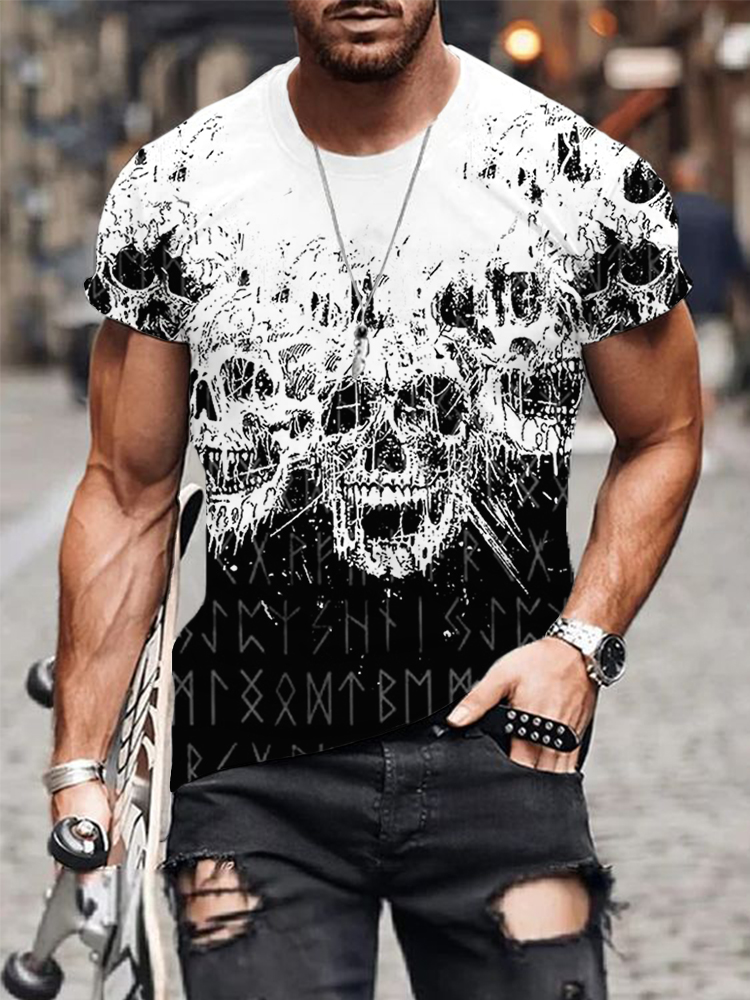 Men's Viking Runes & Skulls Contrast Color T Shirt