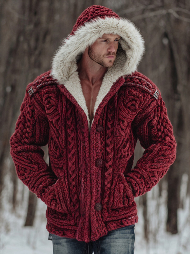 Men's Vintage Men's Christmas Santa Celtic Art Knit Hooded Sweater