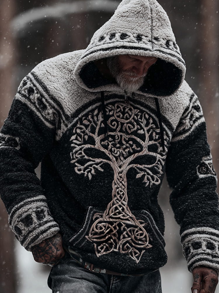Men's Viking Yggdrasil Celtic Knot Distressed Hoodie Sweatshirt