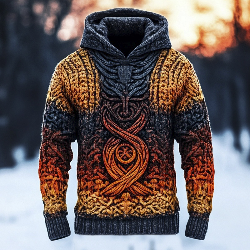 Vintage Viking Totem Gradient Men's Hooded Sweater