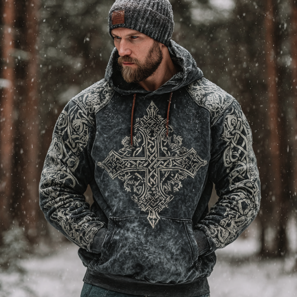 Men's Viking Retro Washed Hooded Sweatshirt