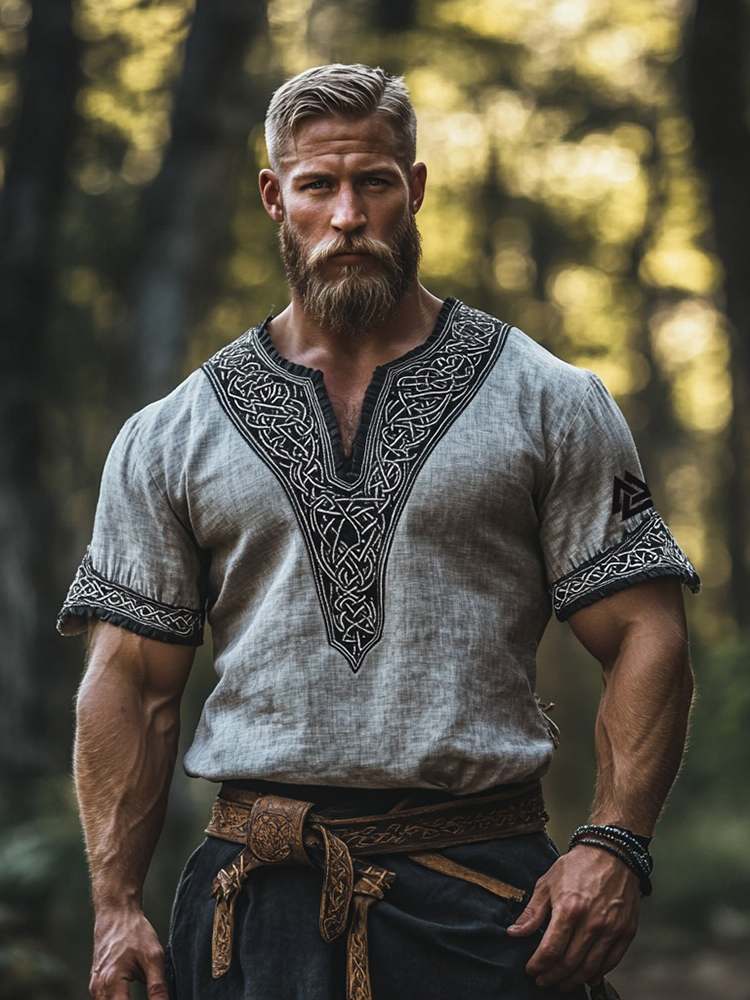 Men's Vikings Celtic Knot Totem Linen Blend Shirt