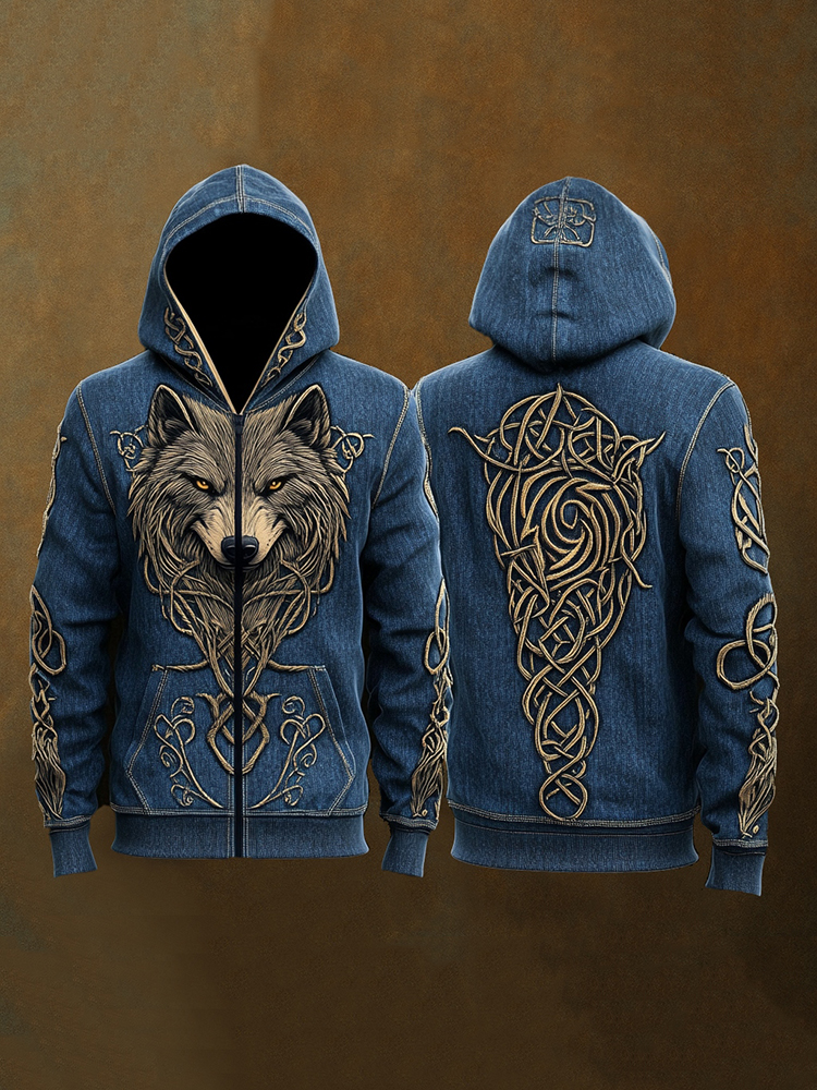 Men's Viking Mythology Wolf Fenrir Totem Hoodie