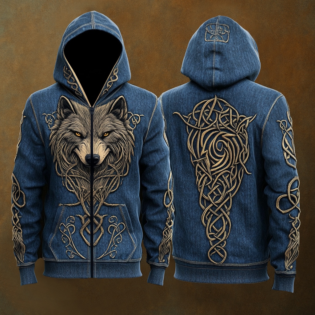 Men's Viking Mythology Wolf Fenrir Totem Hoodie