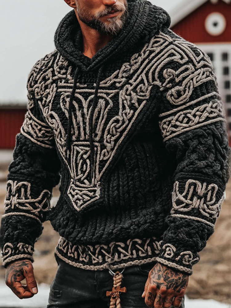 Men's Viking Tribal Celtic Art Cozy Knit Hooded