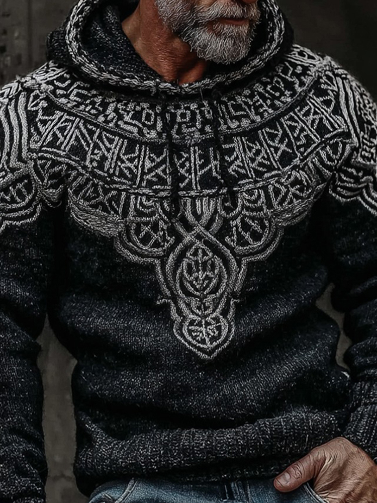 Vintage Viking Celtic Warm Fair Isle Hooded Sweater