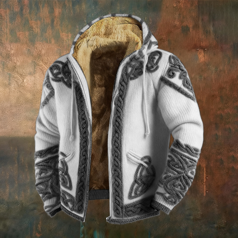 Men's Retro Viking Celtic Wolf Art Pattern Zipper Jacket