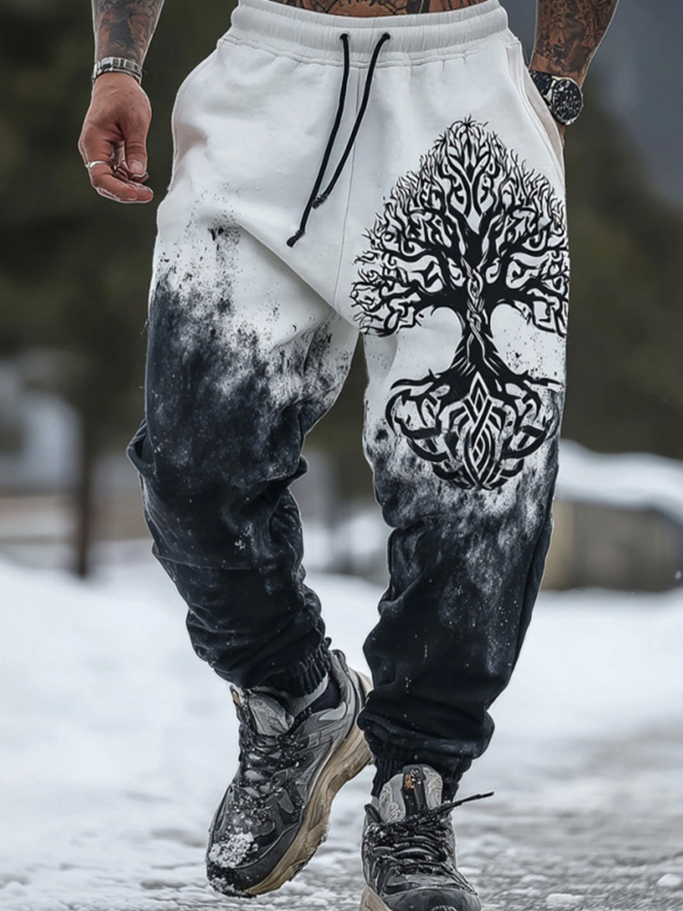 Men's Retro Celtic Tree Of Life Color Block Casual Pants