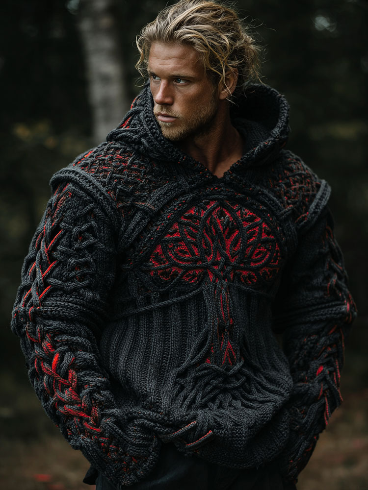 Men's Vintage Christmas Tree Celtic Art Jacquard Art Cozy Hoodie