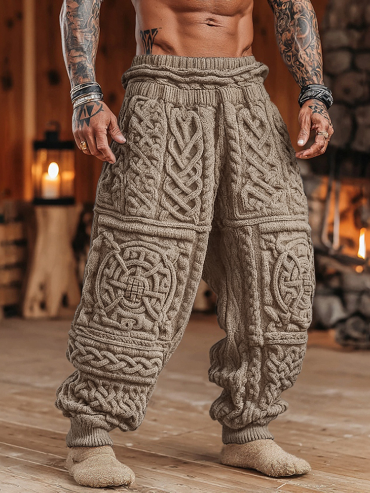 Men's Viking Tribal Celtic Pattern Art Cozy Knit Pants