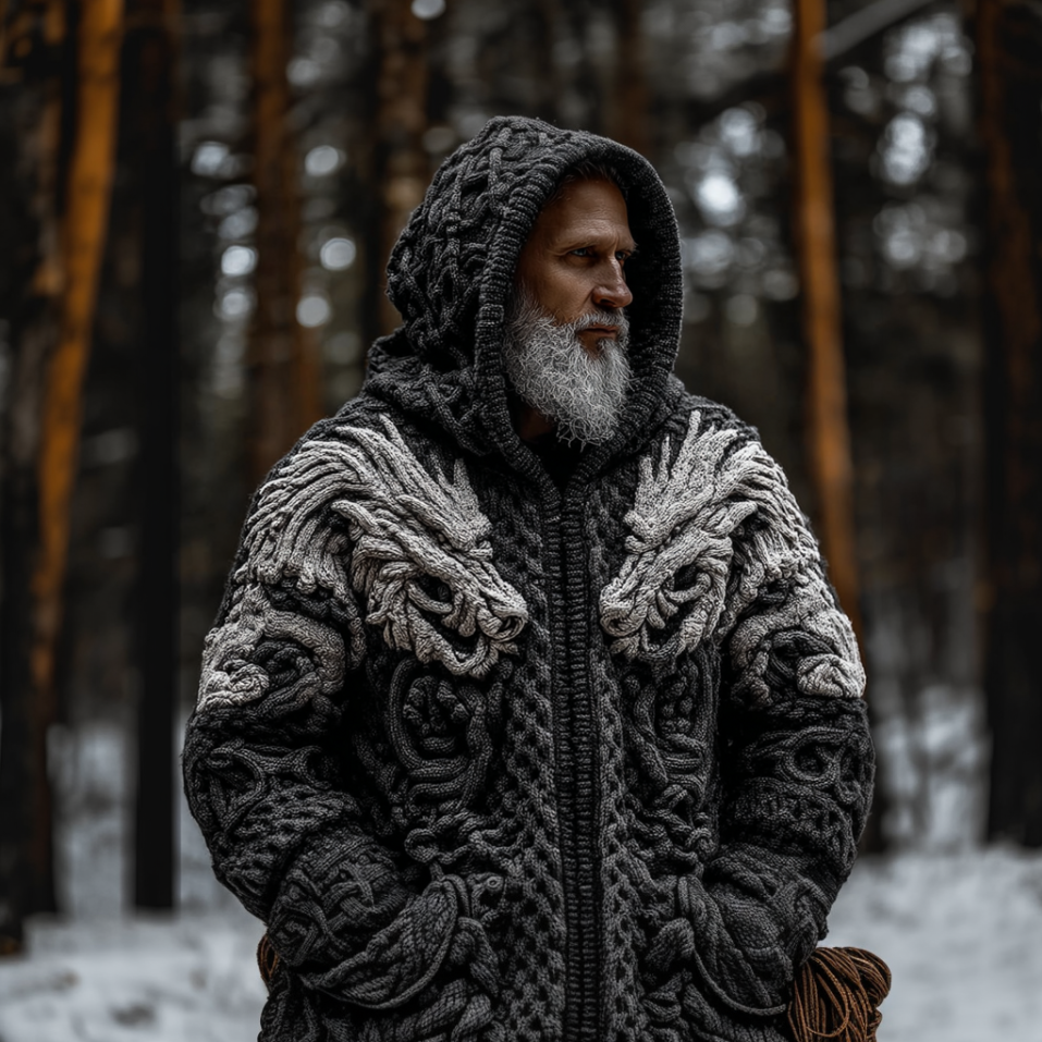Men's Viking-style Winter Warm Hooded Knitted Sweater Coat