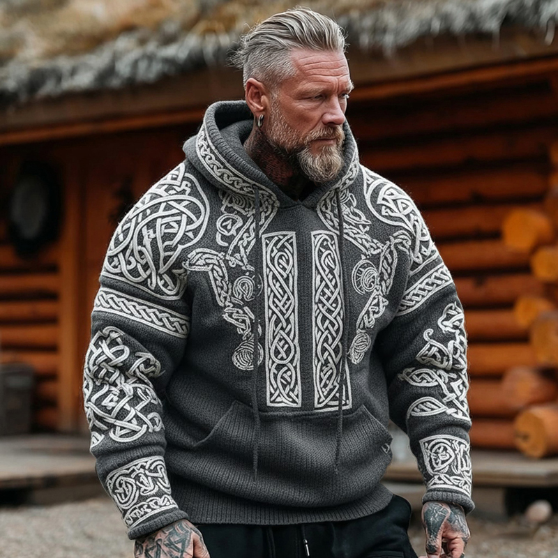 Men's Vintage Viking Celtic Knot Print Casual Hoodie