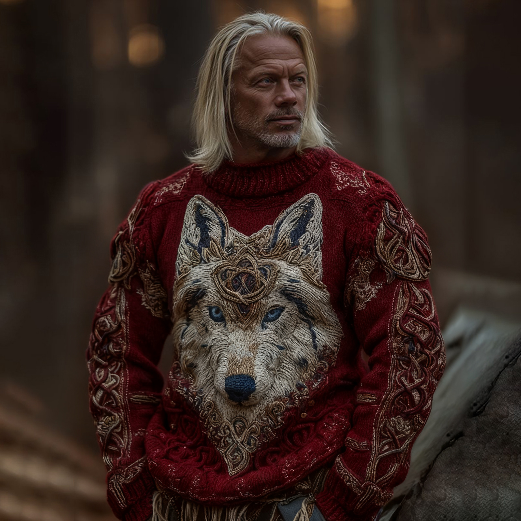 Men's Viking Wolf Knit Pullover Sweater