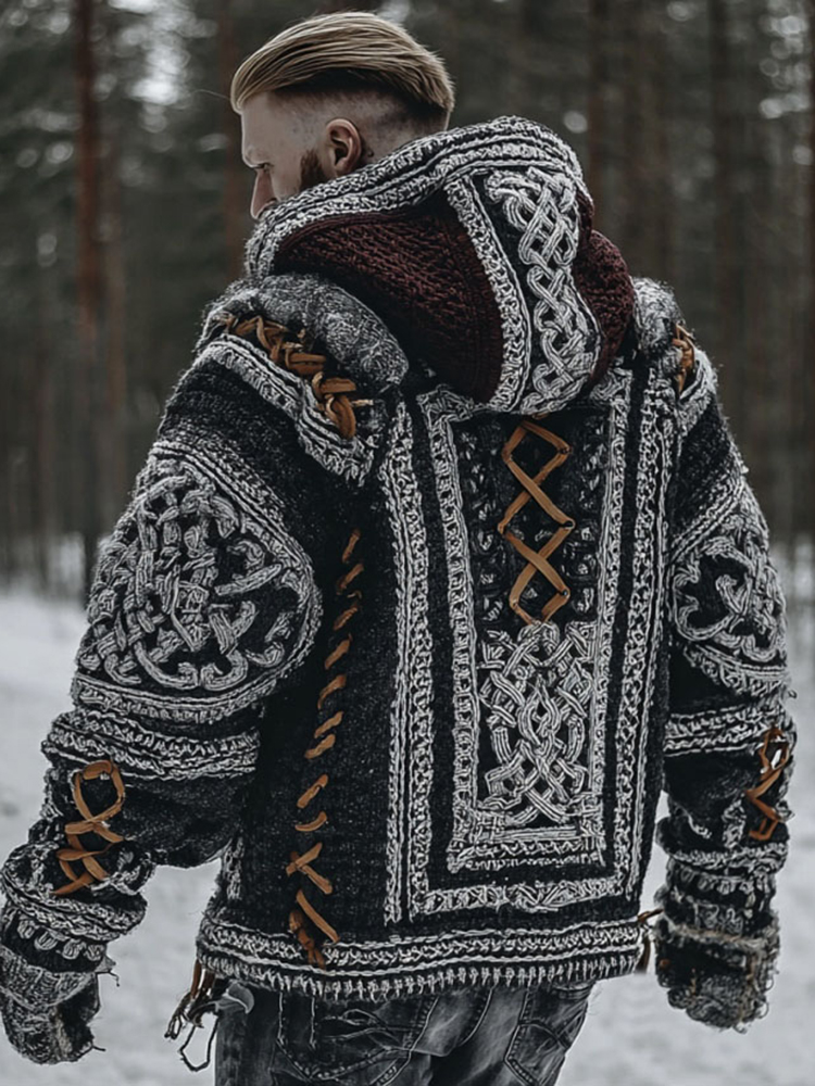 Men's Viking Celtic Knot Contrast Cozy Hooded Sweater