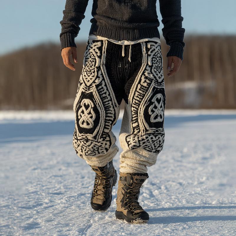 Men's Viking Celtic Geometry Pattern Art Cozy Knit Pants