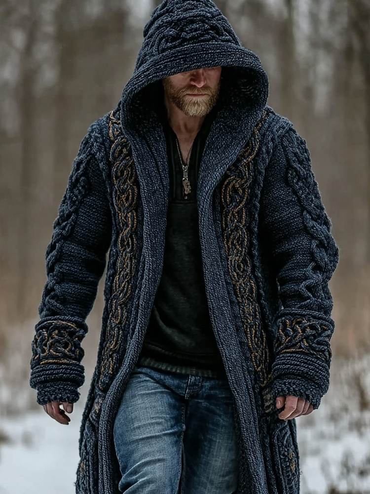 Men's Viking Inspired Celtic Chunky Knit Sweater Coat