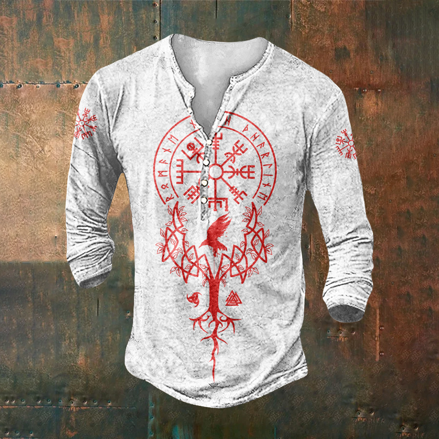 Men's Viking Tribal Celtic Button Long Sleeve Basic Shirt