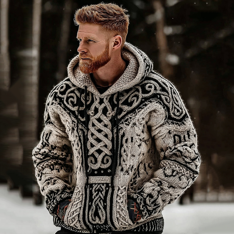 Men's Viking Celtic Knot Color Block Cozy Casual Hooded Sweater