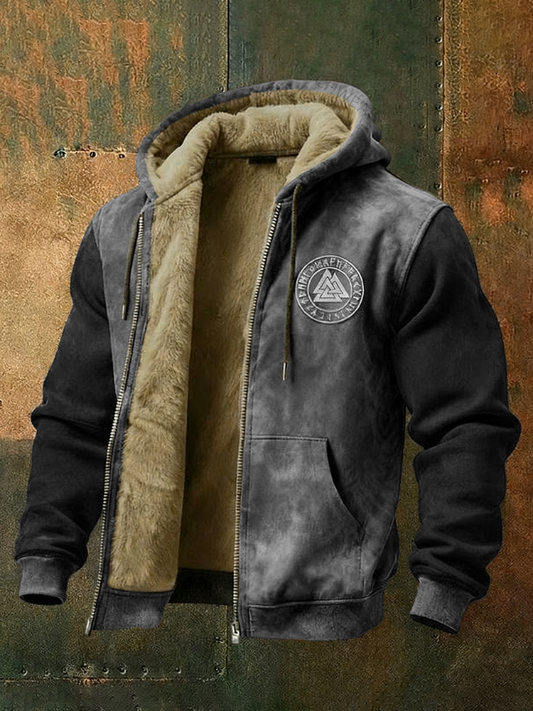 Men's Viking Style Nordic Vegvisir Pattern Zipper Jacket