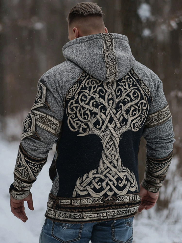 Men's Vintage Viking Tree Of Life Celtic Pattern Art Print Hoodie