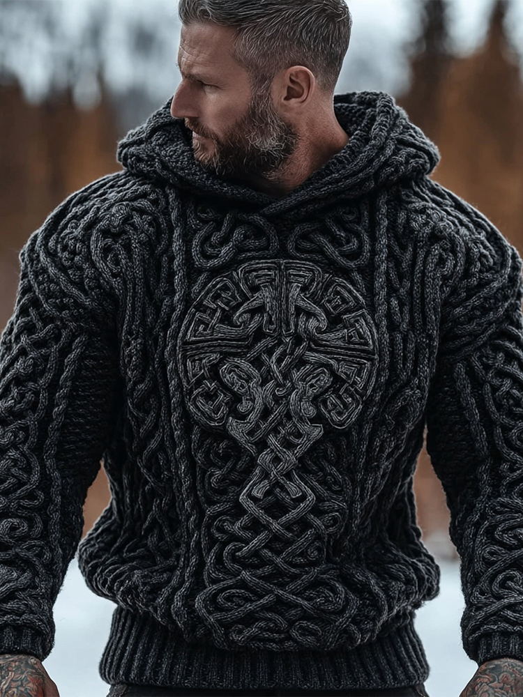 Men's Viking Inspired Celtic Knot Chunky Hooded Sweater