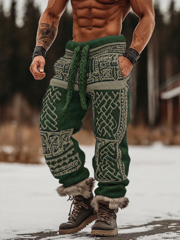 Men's Viking Celtic Knot Pattern Art Cozy Knit Sweatpants