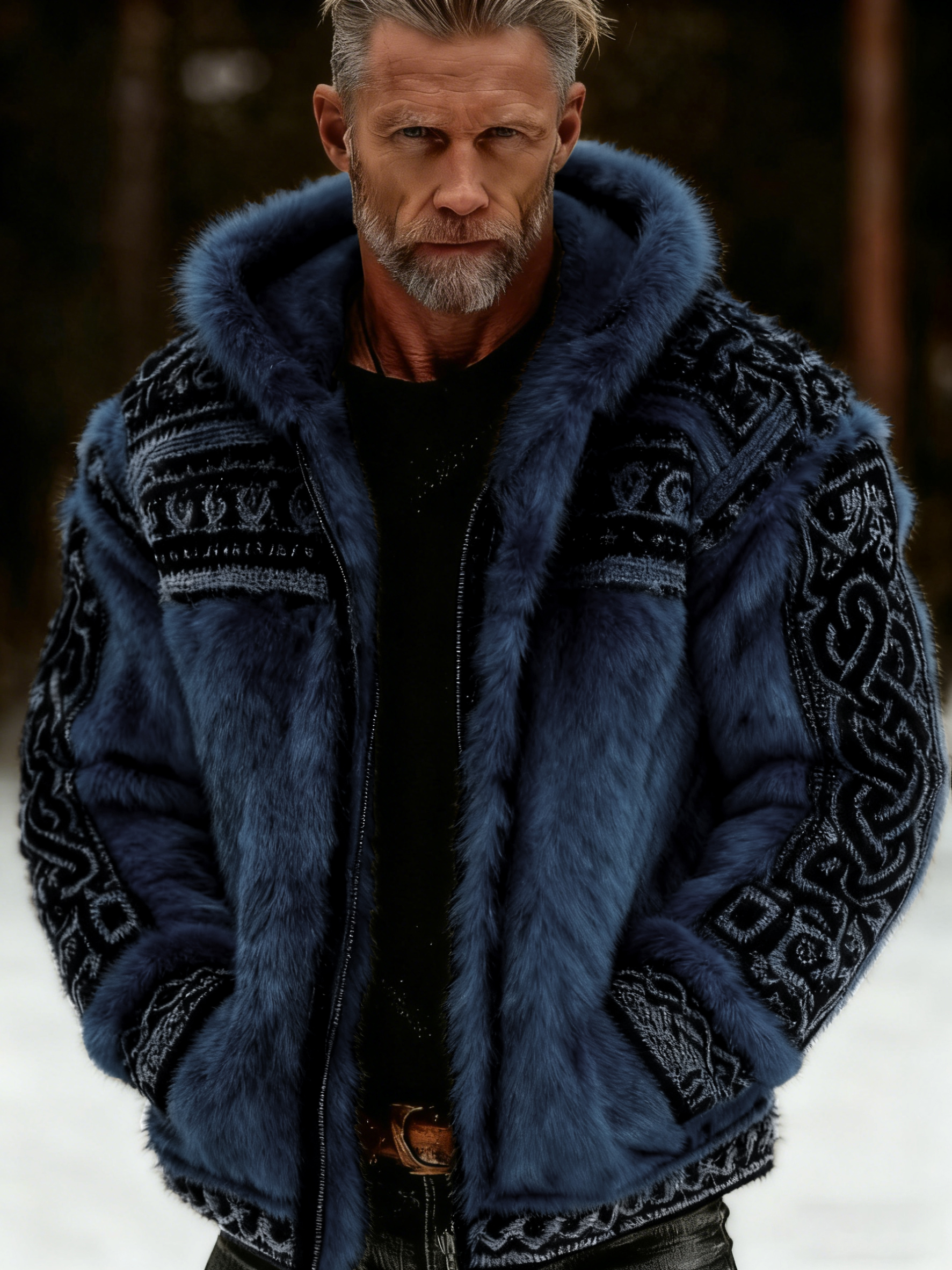 Men's Viking Celtic Art Plush Cozy Warm Zipped Hooded Jacket