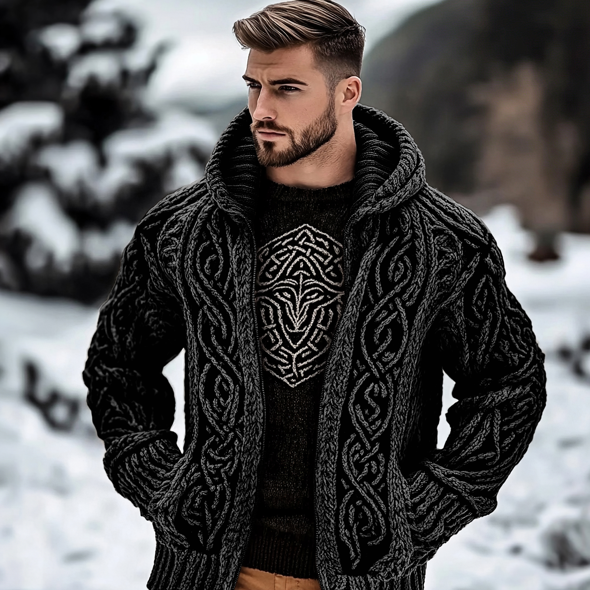 Men's Viking Kyle Style Extra Thick Hooded Zip-up Sweater