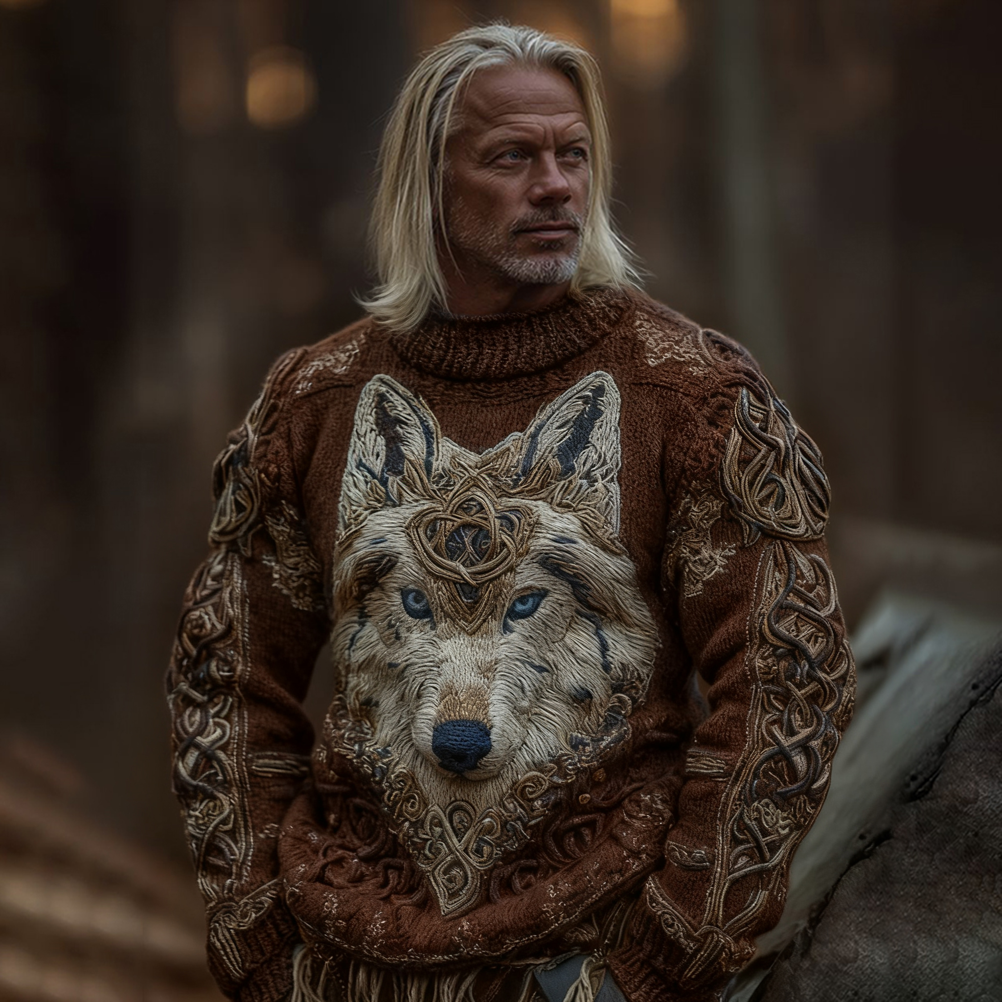 Men's Viking Wolf Knit Pullover Sweater