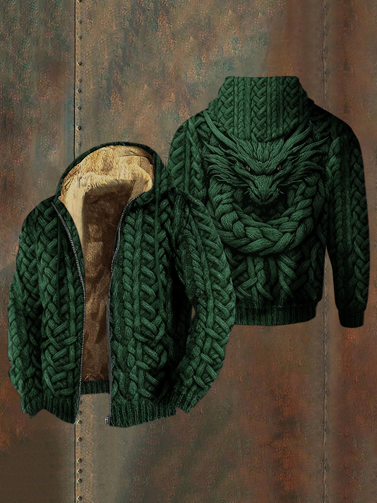 Men's Viking Dragon Style Celtic Knot Pattern Zipper Jacket