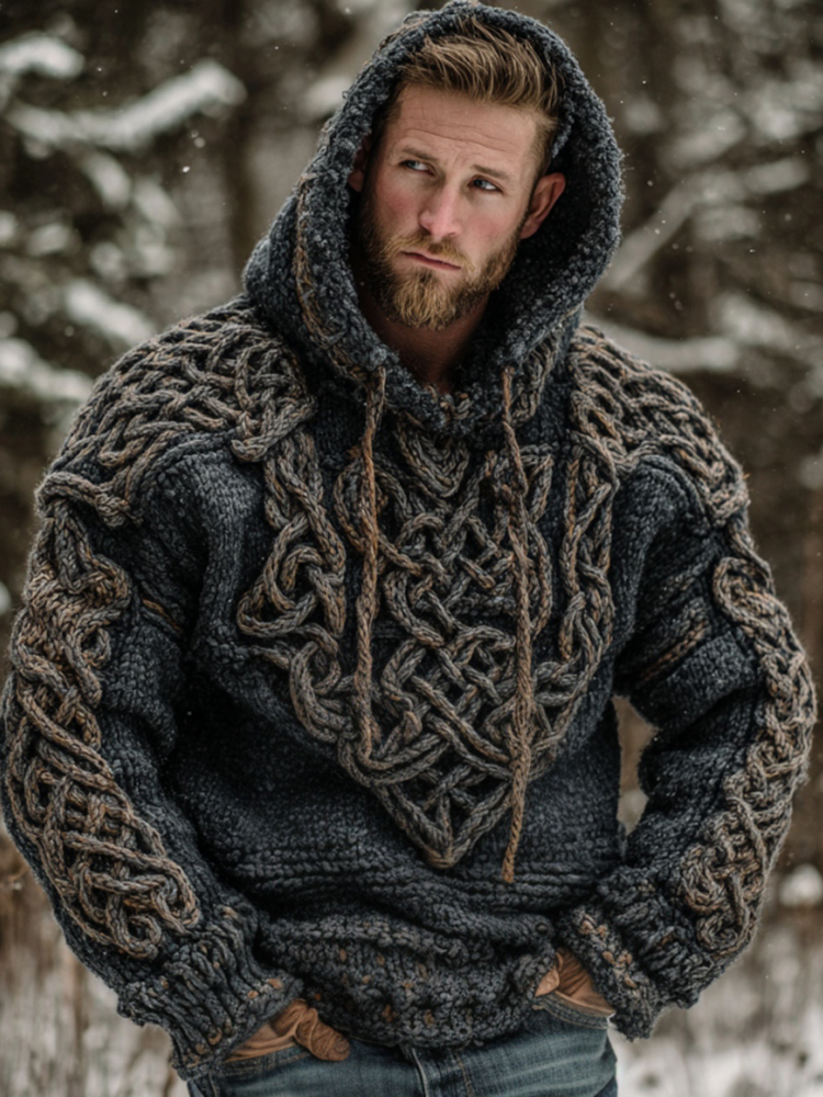 Men's Retro Celtic Knot Art Warm Hooded Sweater