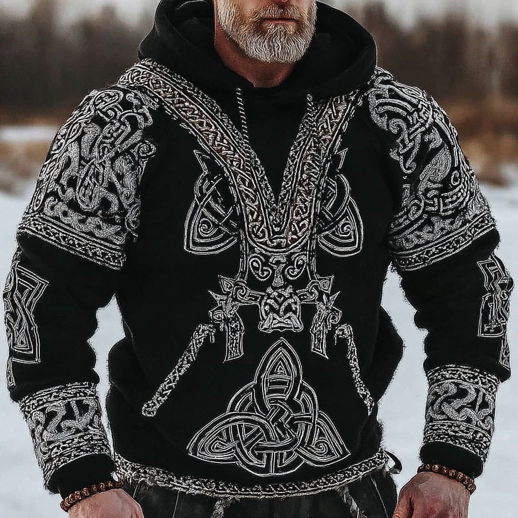 Men's Retro Celtic Knot Triquetra Art Pattern Hooded Sweatshirt