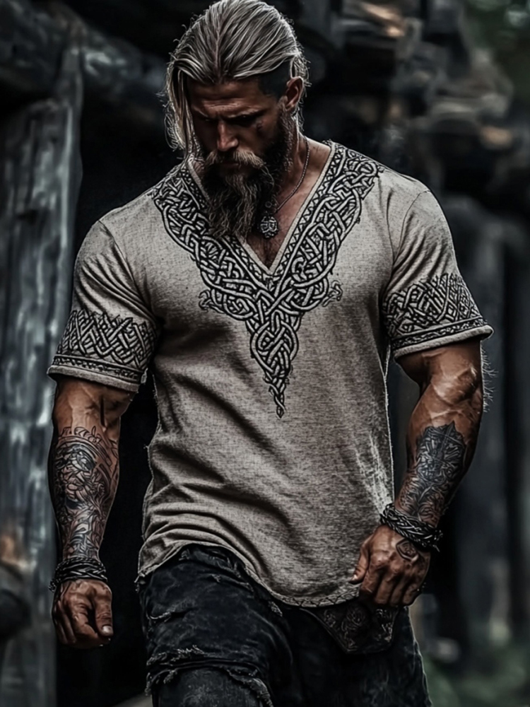 Men's Retro Viking Celtic Knot Art Linen T-shirt