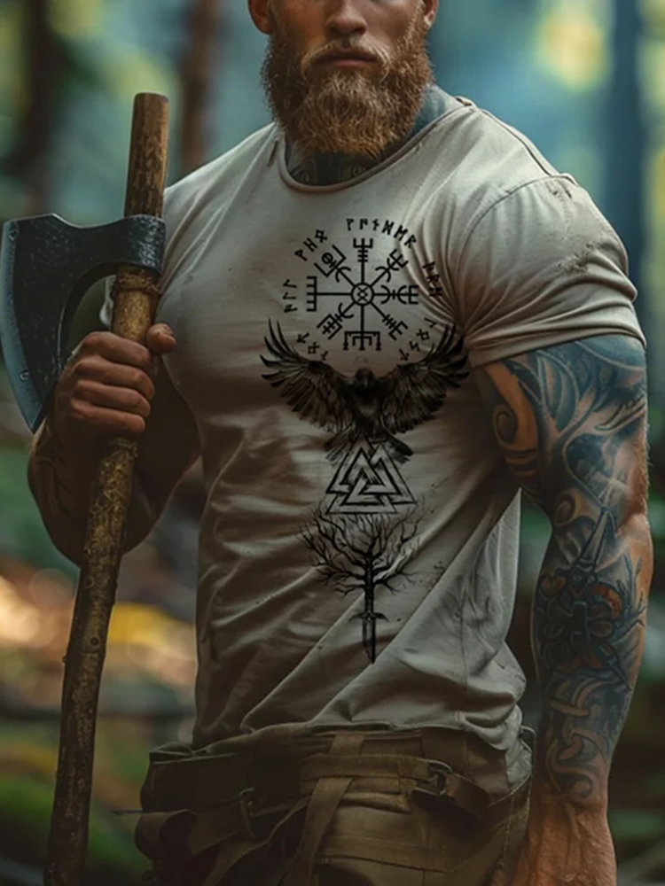 Men's Viking Print Crew Neck Short Sleeved Casual T-shirt