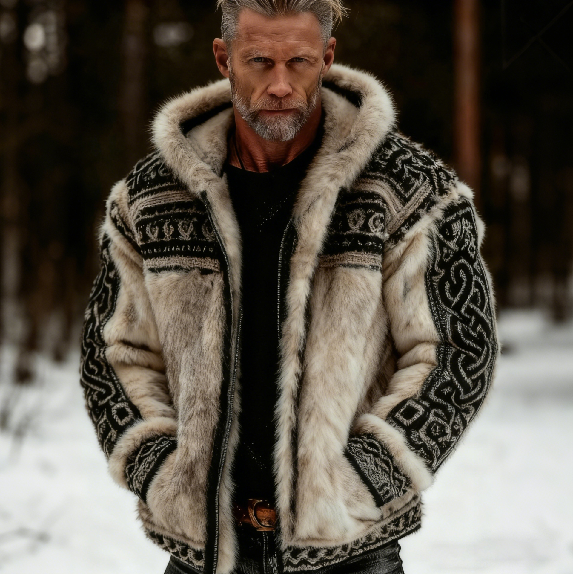 Men's Viking Celtic Art Plush Cozy Warm Zipped Hooded Jacket