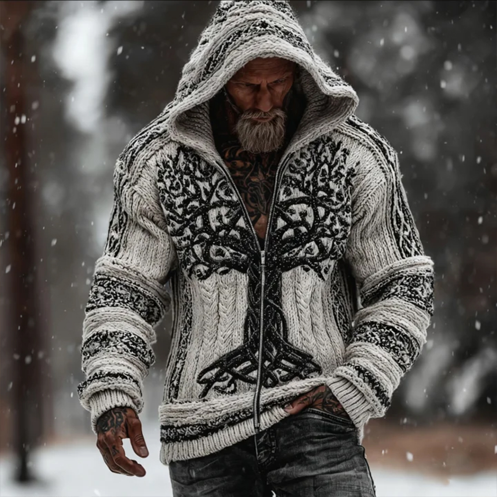 Men's Viking Style Tree Of Life Celtic Knot Vintage Cardigan Sweater