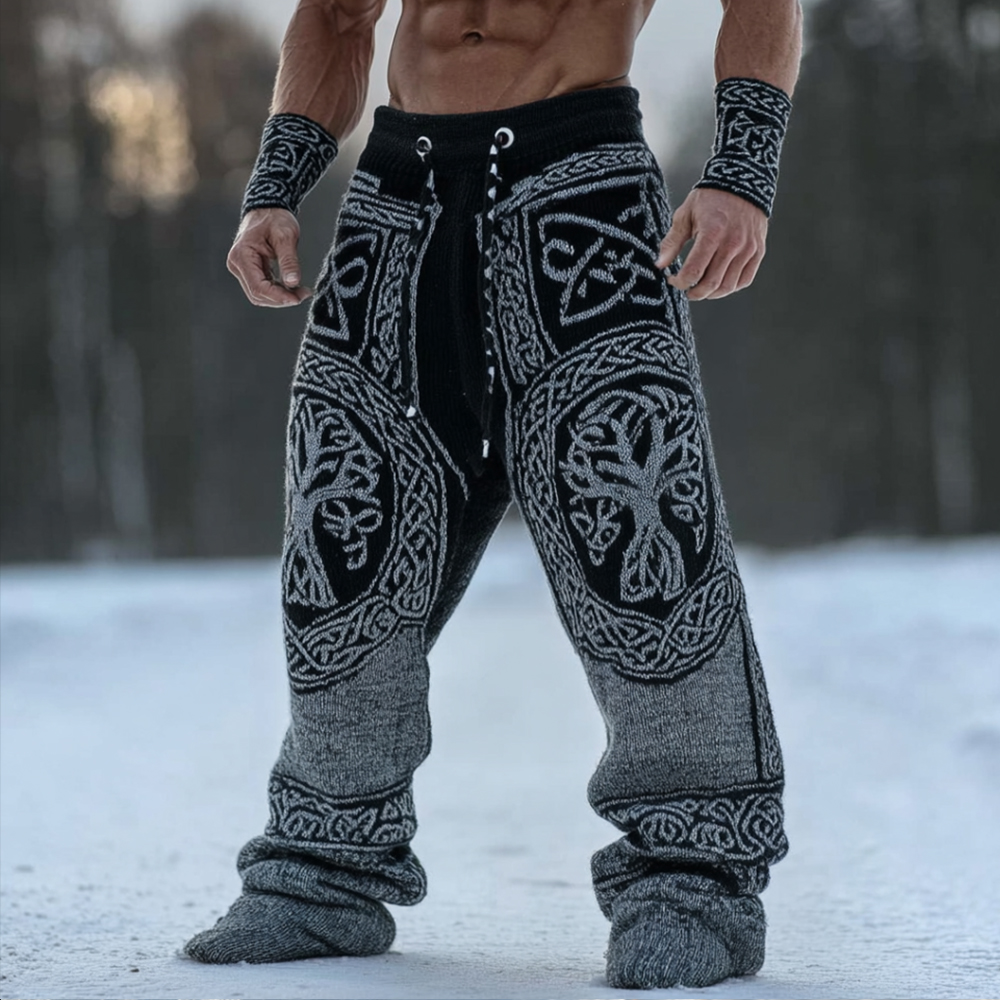 Men's Viking Style Tree Of Life Celtic Knot Thick Needle Knitted Sports Pants