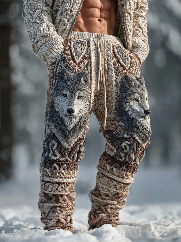 Western Giant Wolf Totem Men's Knit Casual Pants
