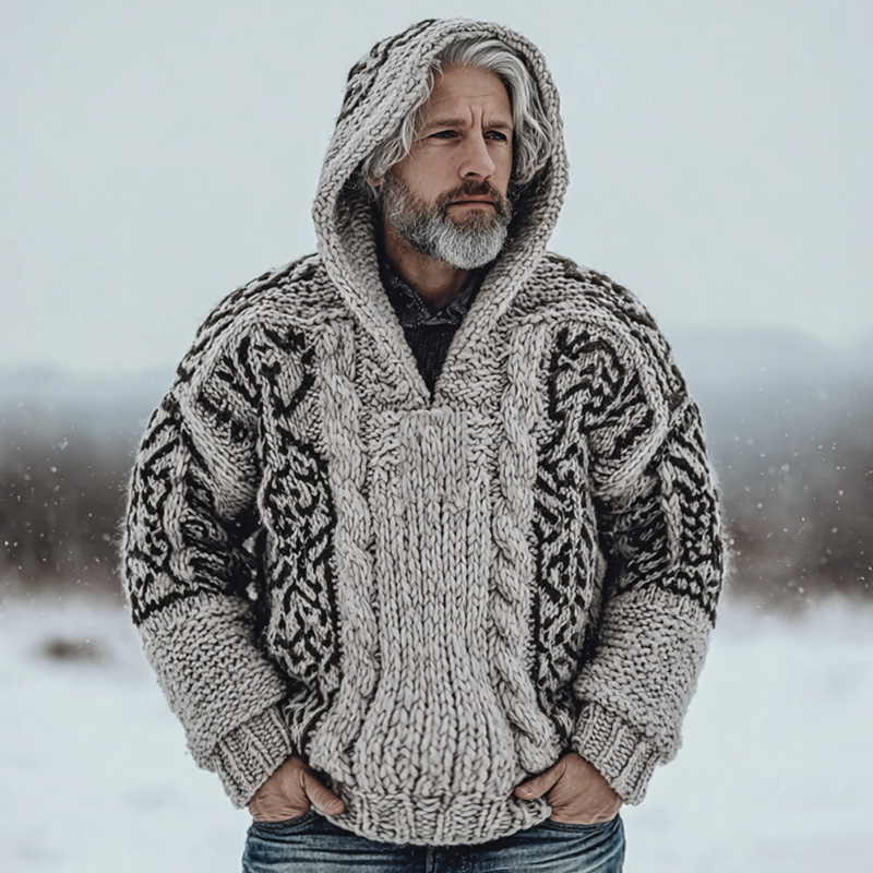 Men's Vintage Casual Viking Knit Hooded Sweater