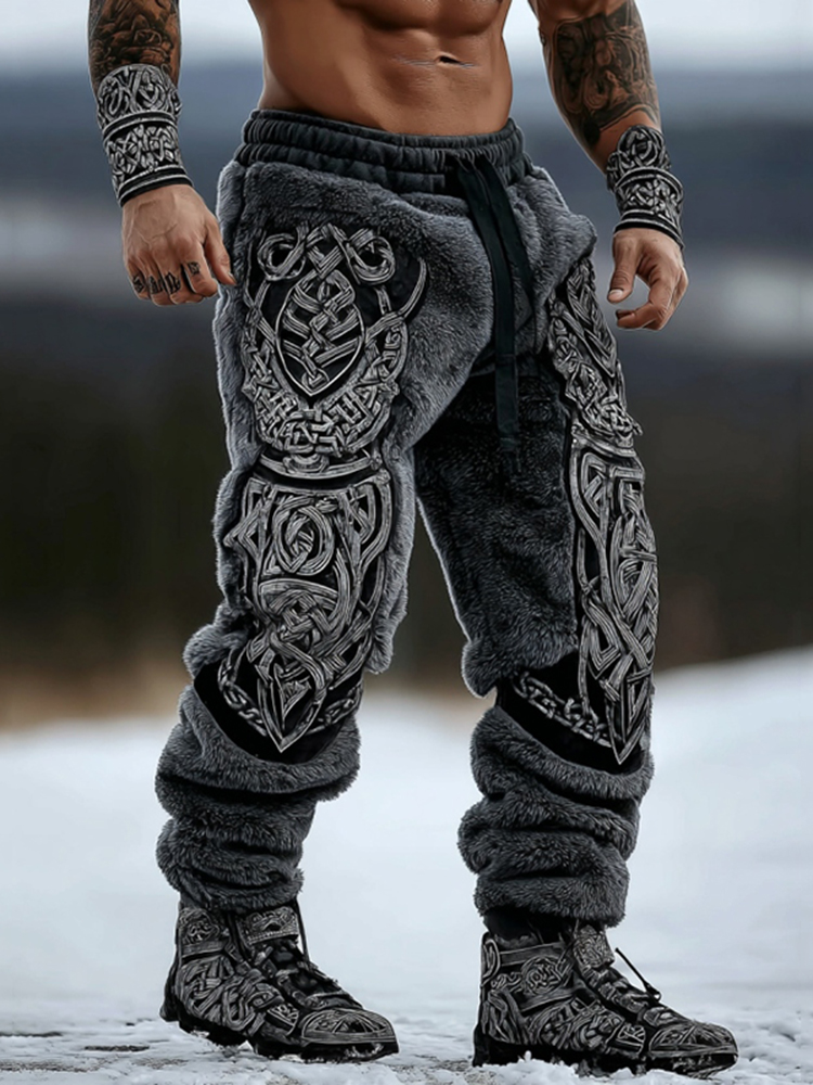 Men's Viking Celtic Knot Pattern Art Cozy Flannel Sweatpants