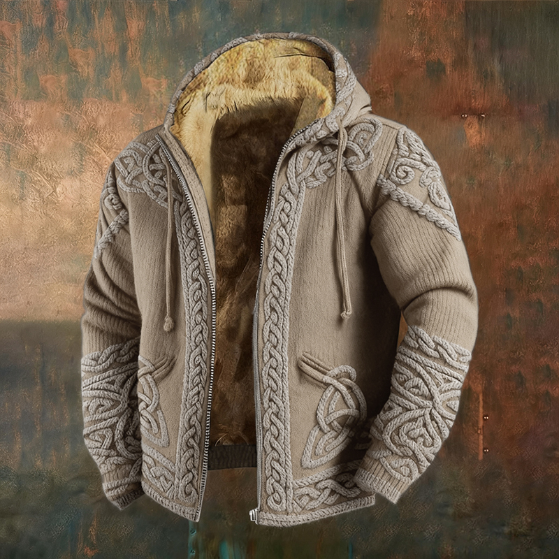 Men's Retro Viking Celtic Wolf Art Pattern Zipper Jacket