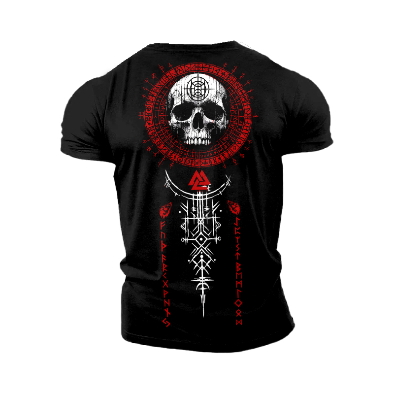 Vegvisir Viking Skull Runes Graphics Cotton T-shirt
