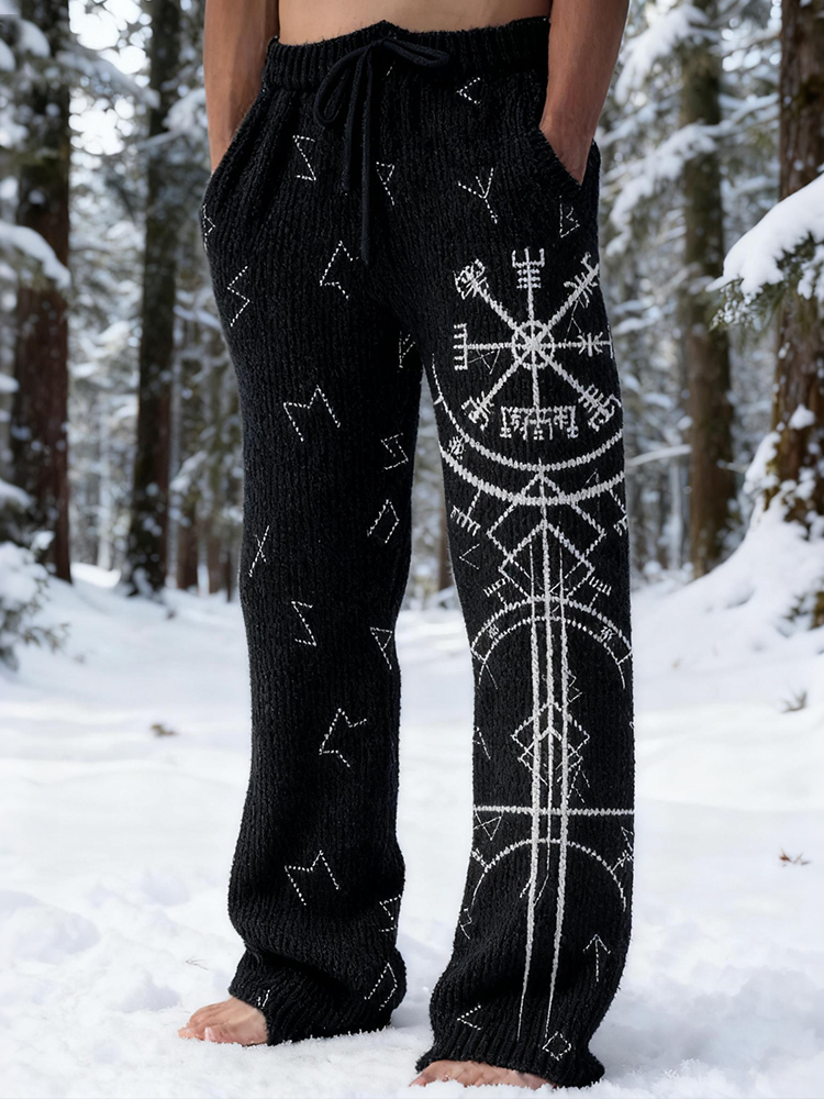 Men's Viking Compass Vegvisir Pattern Cozy Knit Pants