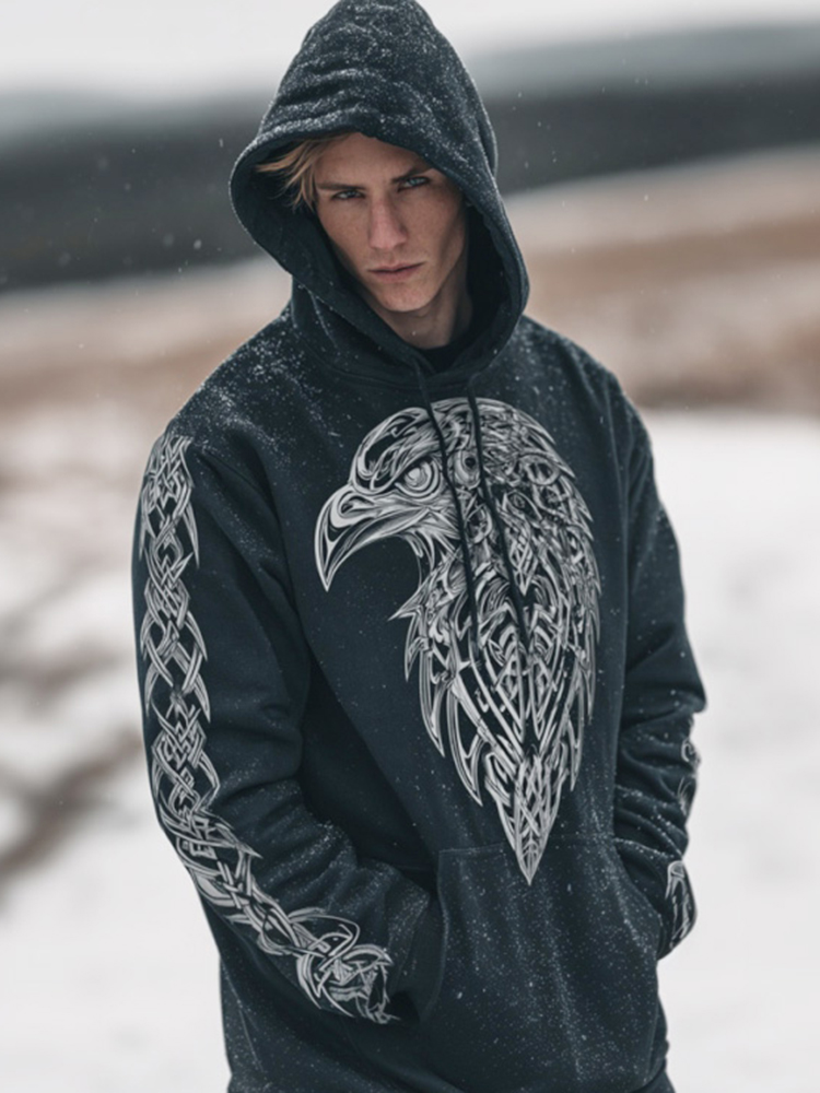 Men's Retro Celtic Raven Hooded Sweatshirt