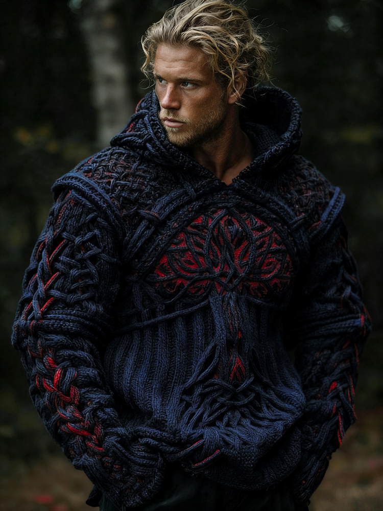 Men's Vintage Christmas Tree Celtic Art Jacquard Art Cozy Hoodie