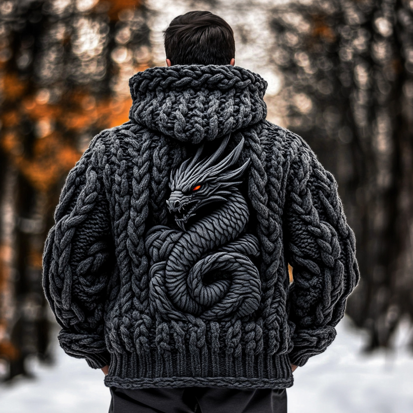 Men's Viking Dragon Style Celtic Thick Zip Hooded Sweater