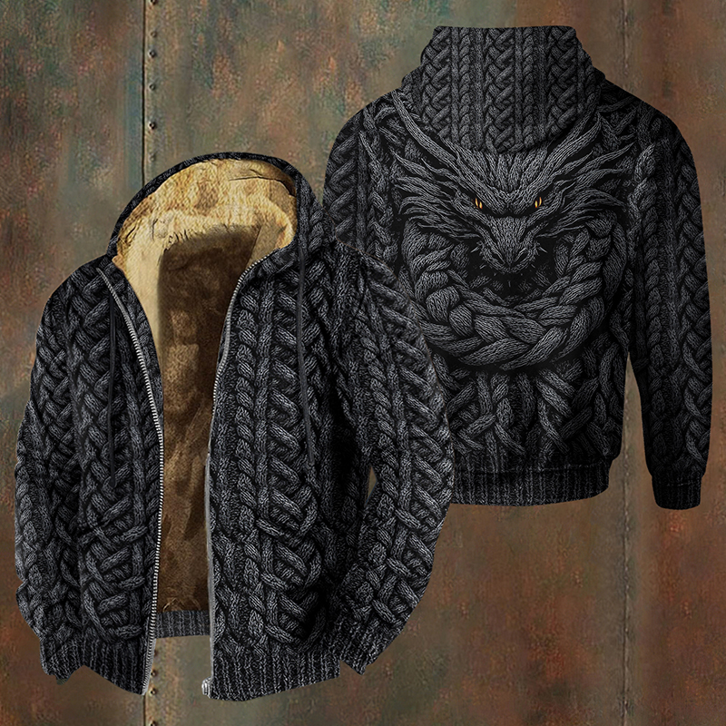 Men's Viking Dragon Style Celtic Knot Pattern Zipper Jacket