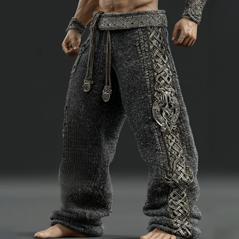 Men's Vintage Viking Tribal Jacquard Celtic Art Knitted Sweatpants