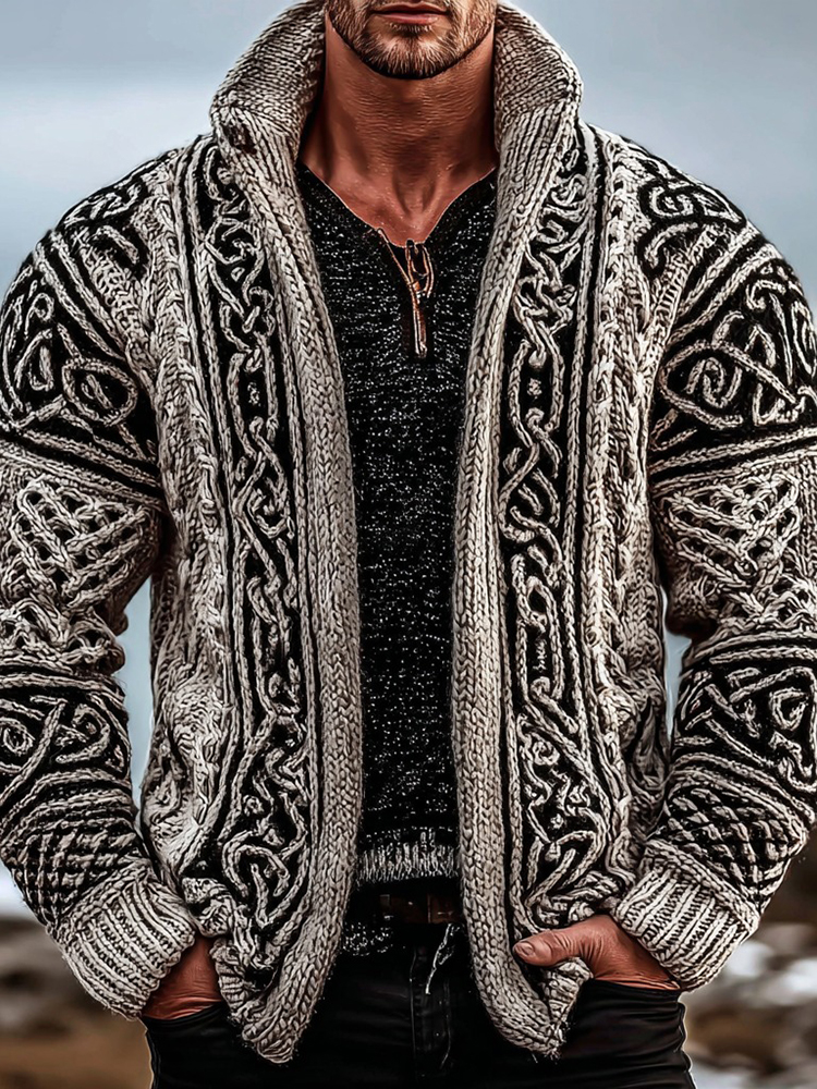 Men's Vintage Ethnic Celtic Knot Knitted Sweater Cardigan