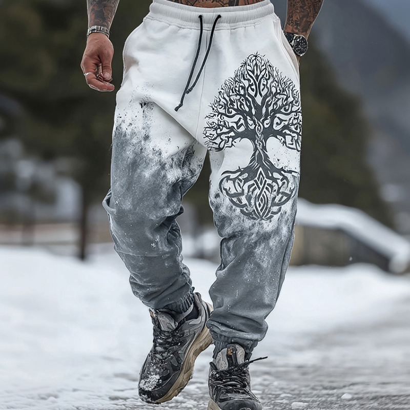 Men's Retro Celtic Tree Of Life Color Block Casual Pants